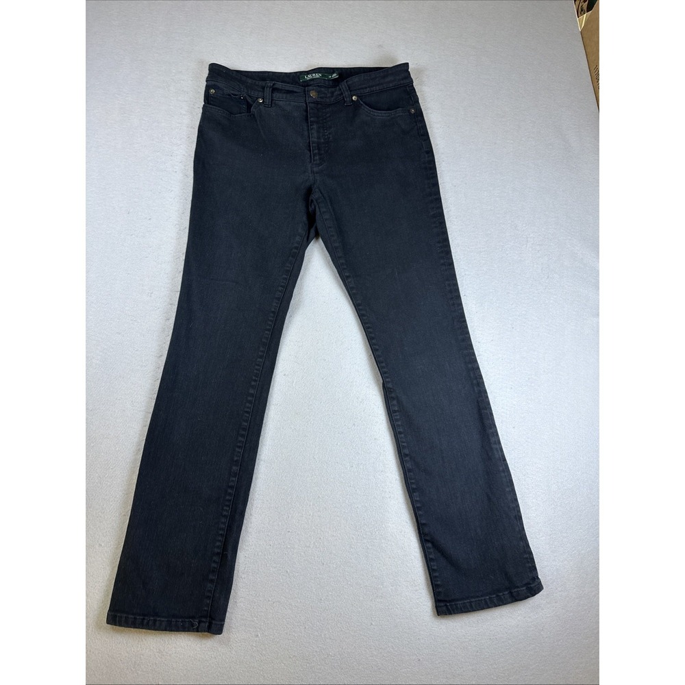 Lauren‎ Ralph Lauren Jeans Women 12 Black Straight Leg Denim Stretch 5-Pocket